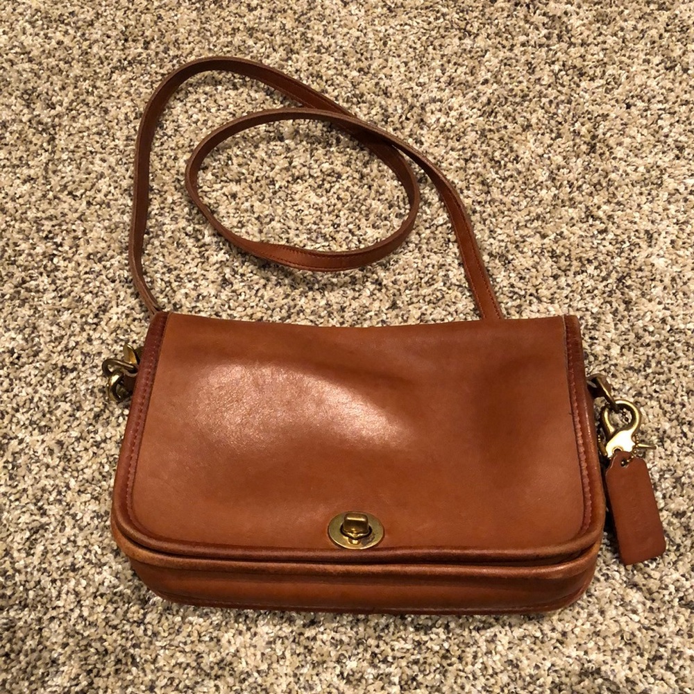 Brown leather Coach crossbody